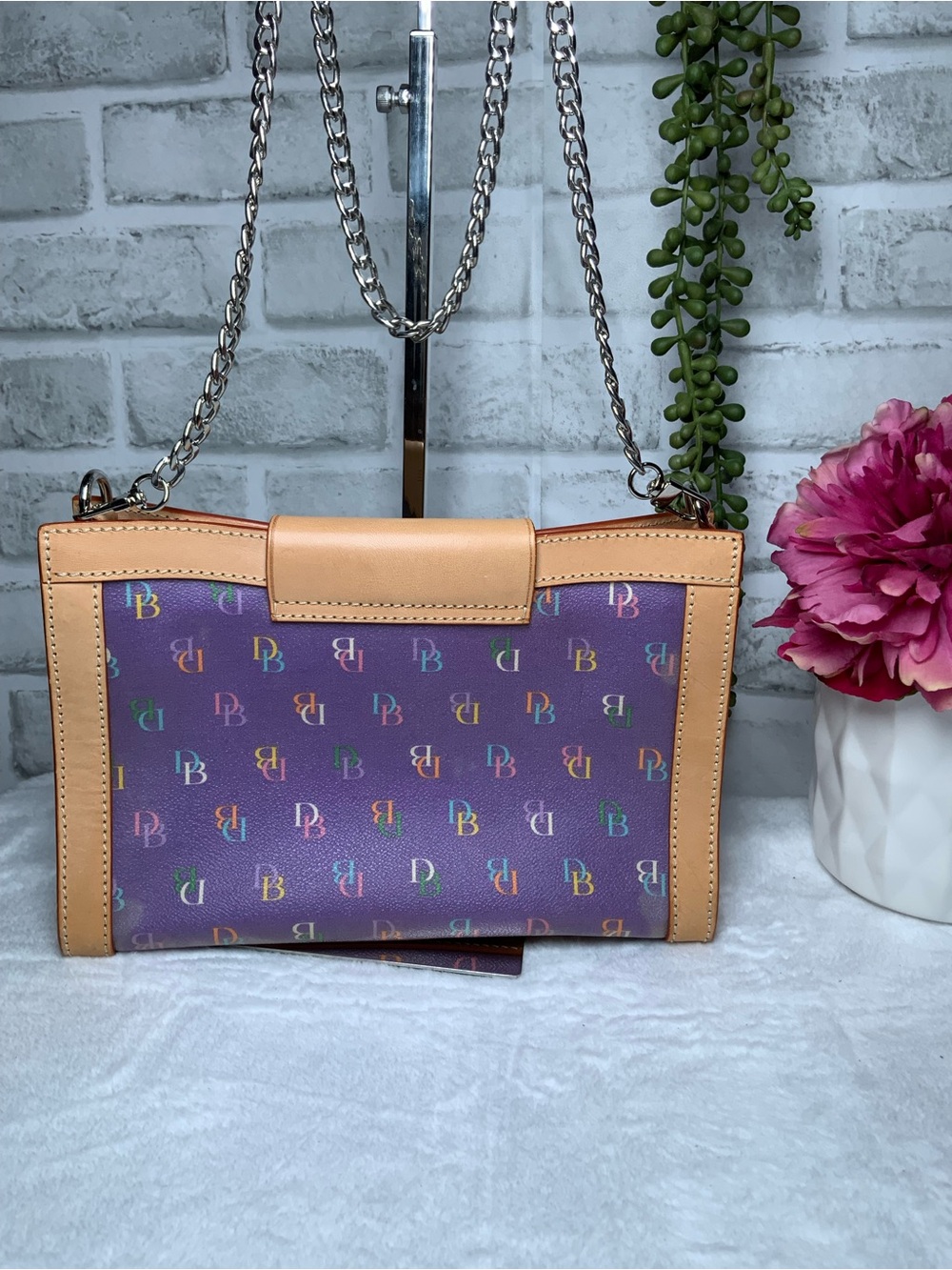 Made in Italy Dooney & Bourke Purple Signature Crossbody with Tan Trim - Picture 2 of 8